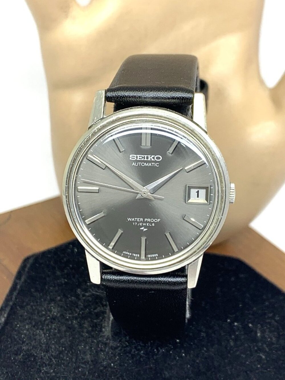 Seiko Men's Watch 7625-8033 Automatic Vintage 1968 Gray Dial Date Leather Strap